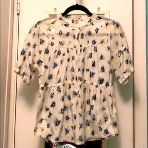 JCrew flowy cornflower silk|cotton blend blouse